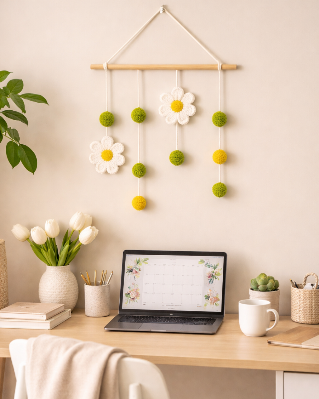 Handmade Boho Crochet Daisy Wall Hanging