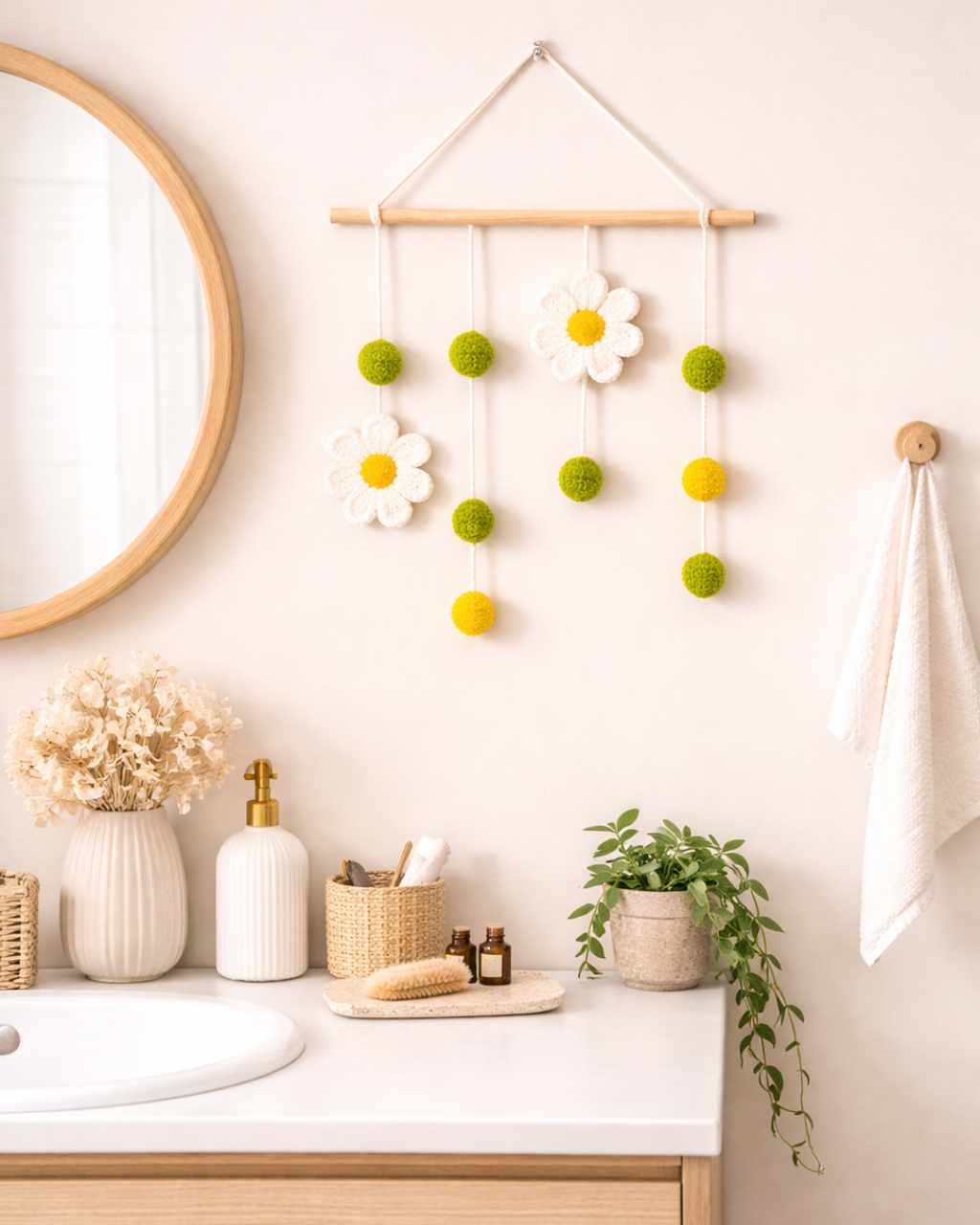 Handmade Boho Crochet Daisy Wall Hanging