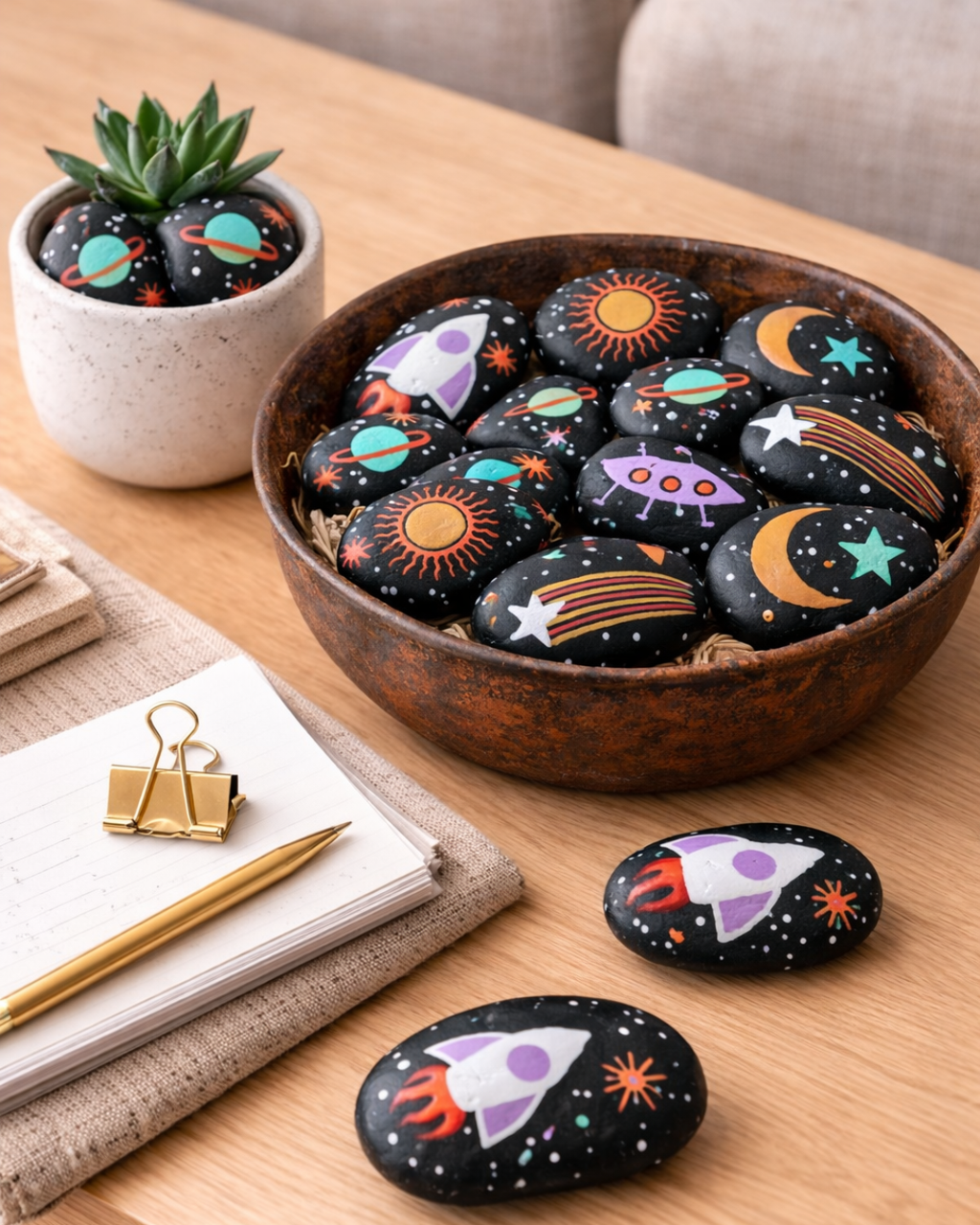 Hand-Painted Rock Art Set – Handmade Decorative Stones