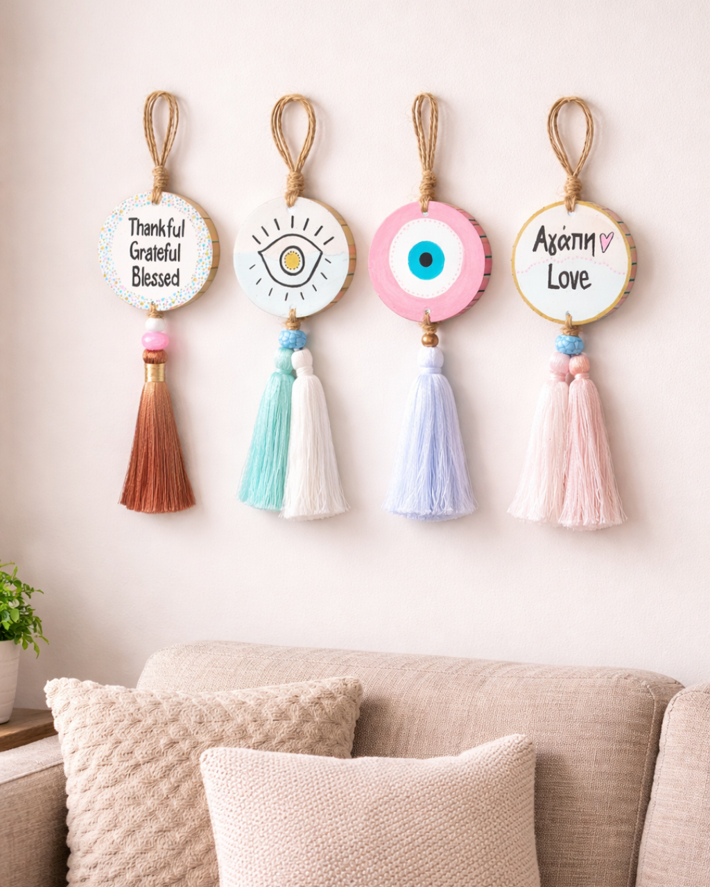 Handmade Mediterranean Style Tassel Wooden Wall Hangings
