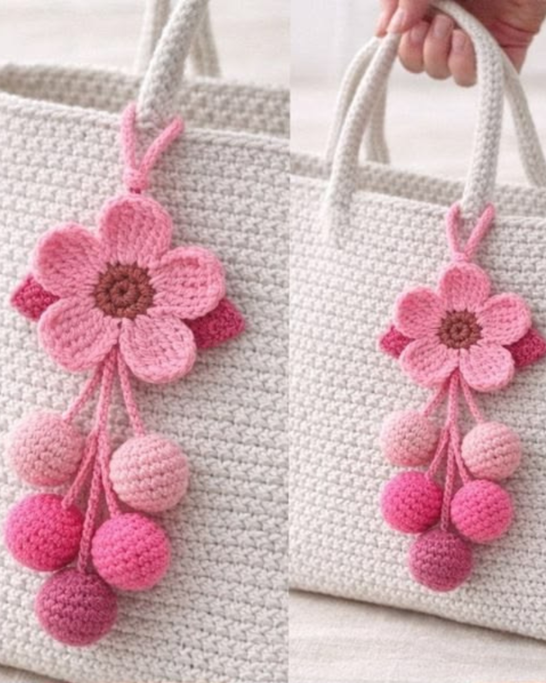 Blossom Charm – Hand-Crocheted Flower Bag Tag