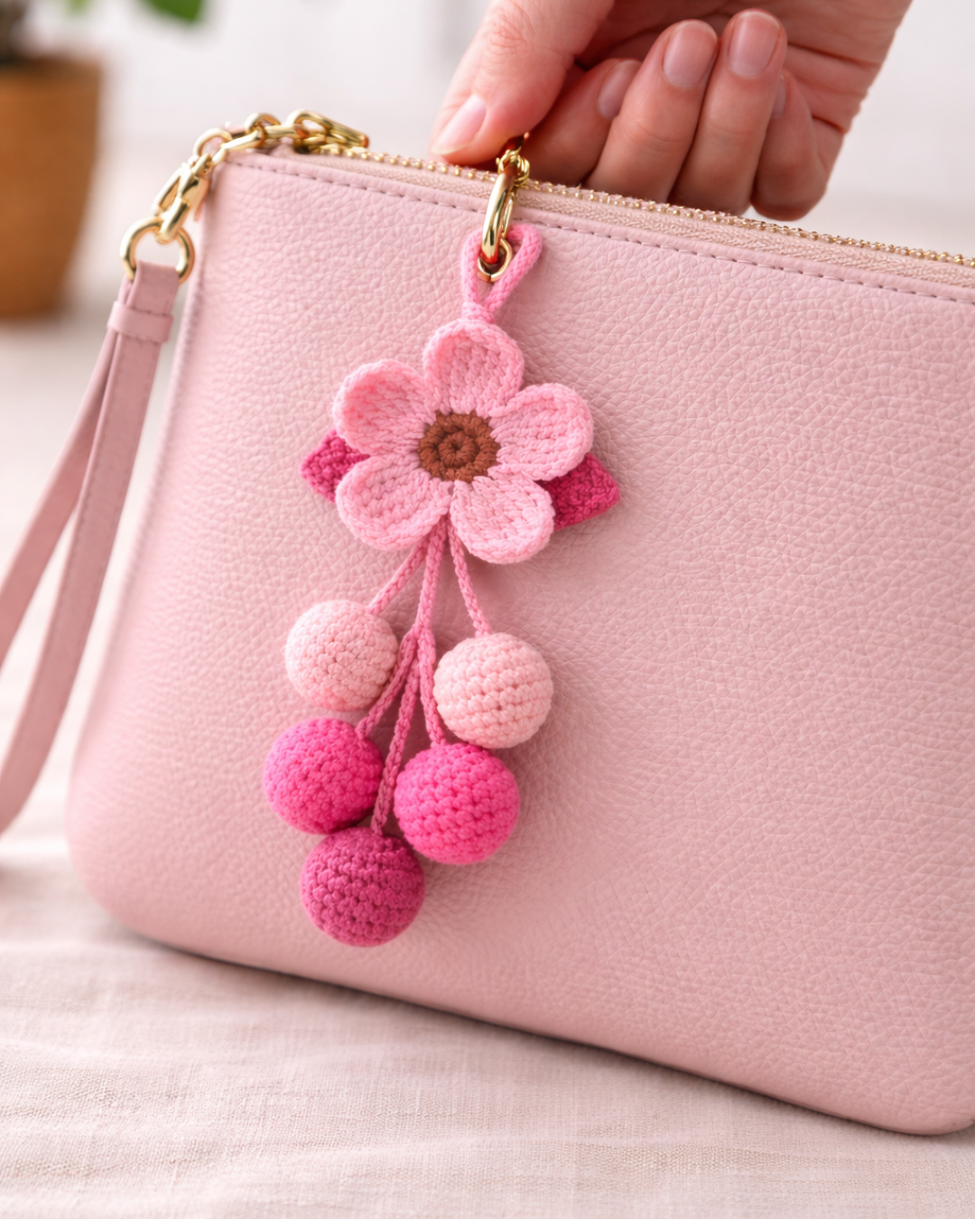 Blossom Charm – Hand-Crocheted Flower Bag Tag
