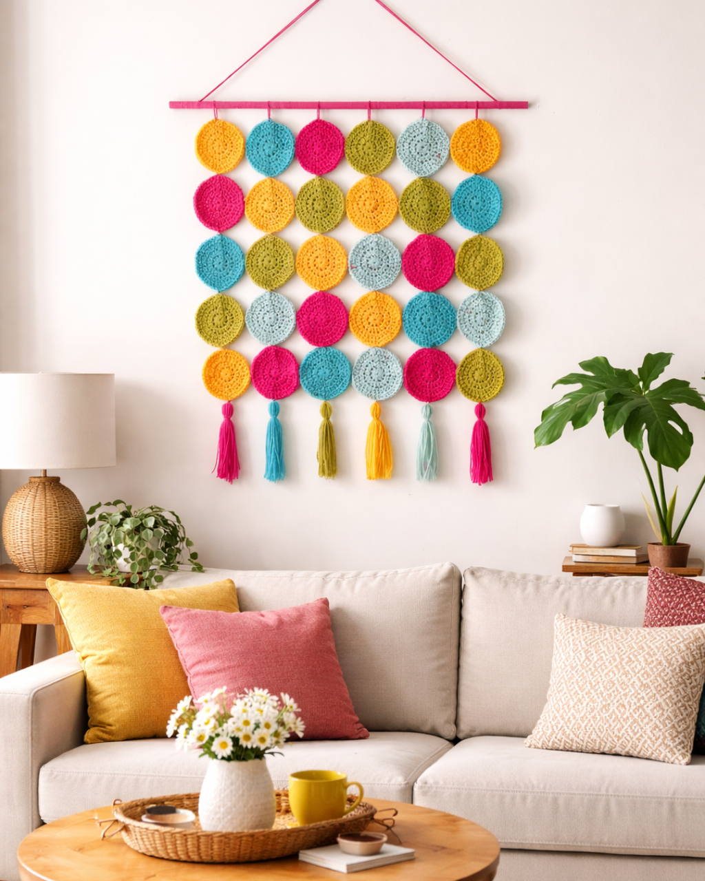 Rainbow Crochet Wall Hanging – Handcrafted Boho Decor